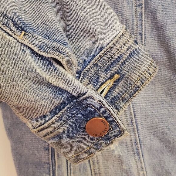 TRUE RELIGION Jeans Denim Jacket Womens Medium Distressed Grunge Boxy oversized - Picture 6 of 13